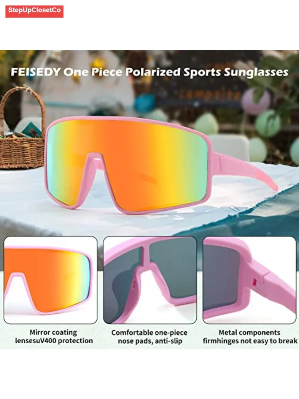 Polarized Sports Sunglasses UV400 Protective Shield for Cycling Running Baseball